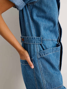 Women | Standard Short Sleeve Jumpsuit | Denim Medium Wash