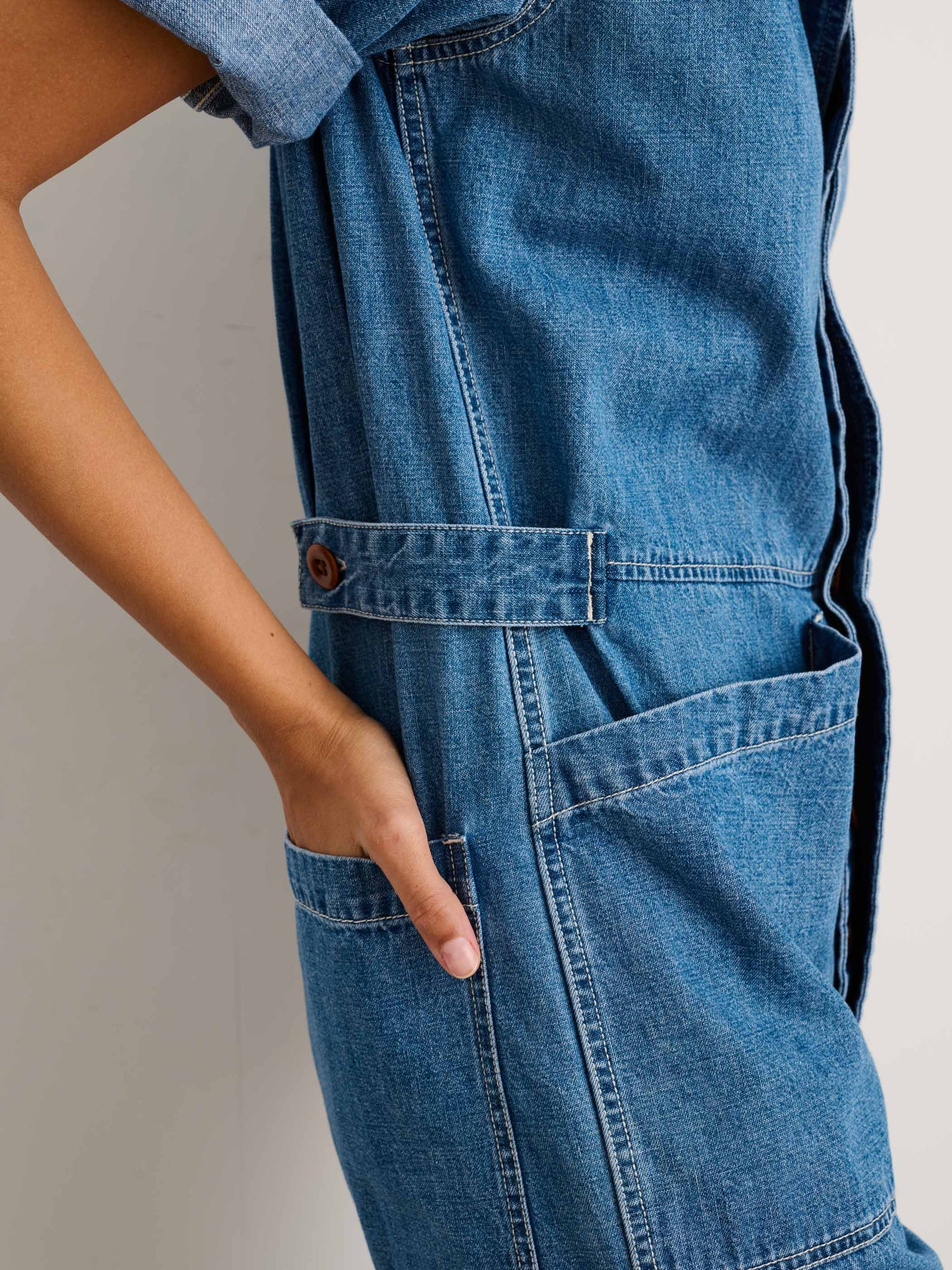 Women | Standard Short Sleeve Jumpsuit | Denim Medium Wash