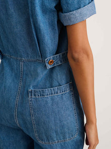 Women | Standard Short Sleeve Jumpsuit | Denim Medium Wash