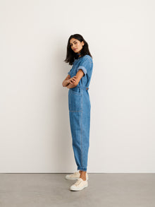 Women | Standard Short Sleeve Jumpsuit | Denim Medium Wash