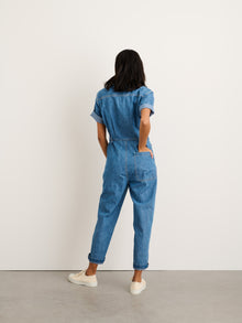 Women | Standard Short Sleeve Jumpsuit | Denim Medium Wash