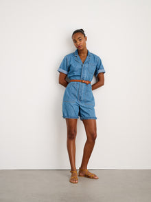 Women | Standard Short Jumpsuit | Denim Medium Wash