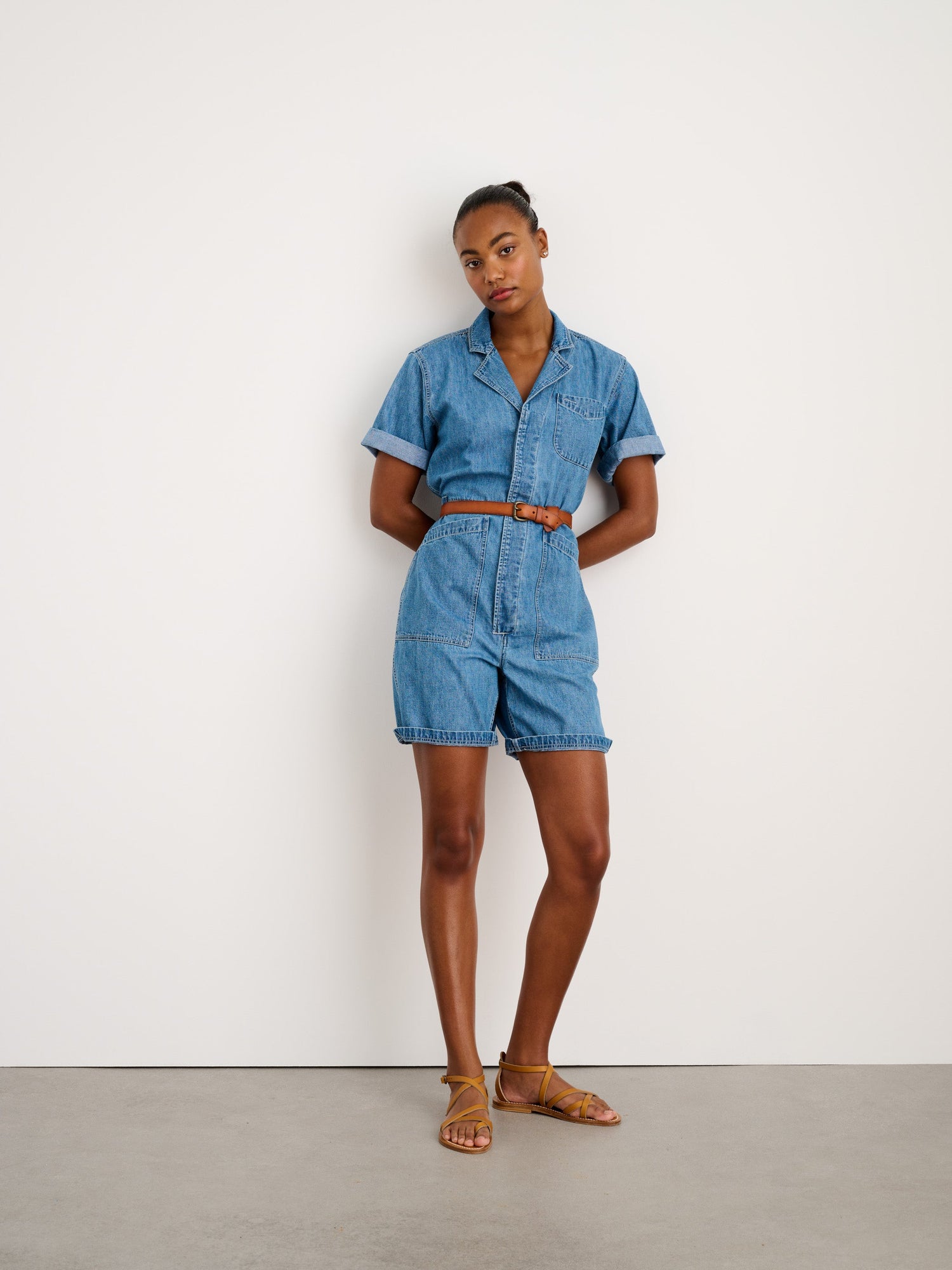 Women | Standard Short Jumpsuit | Denim Medium Wash