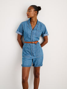 Women | Standard Short Jumpsuit | Denim Medium Wash