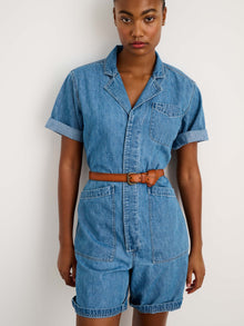 Women | Standard Short Jumpsuit | Denim Medium Wash