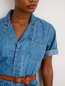 Women | Standard Short Jumpsuit | Denim Medium Wash