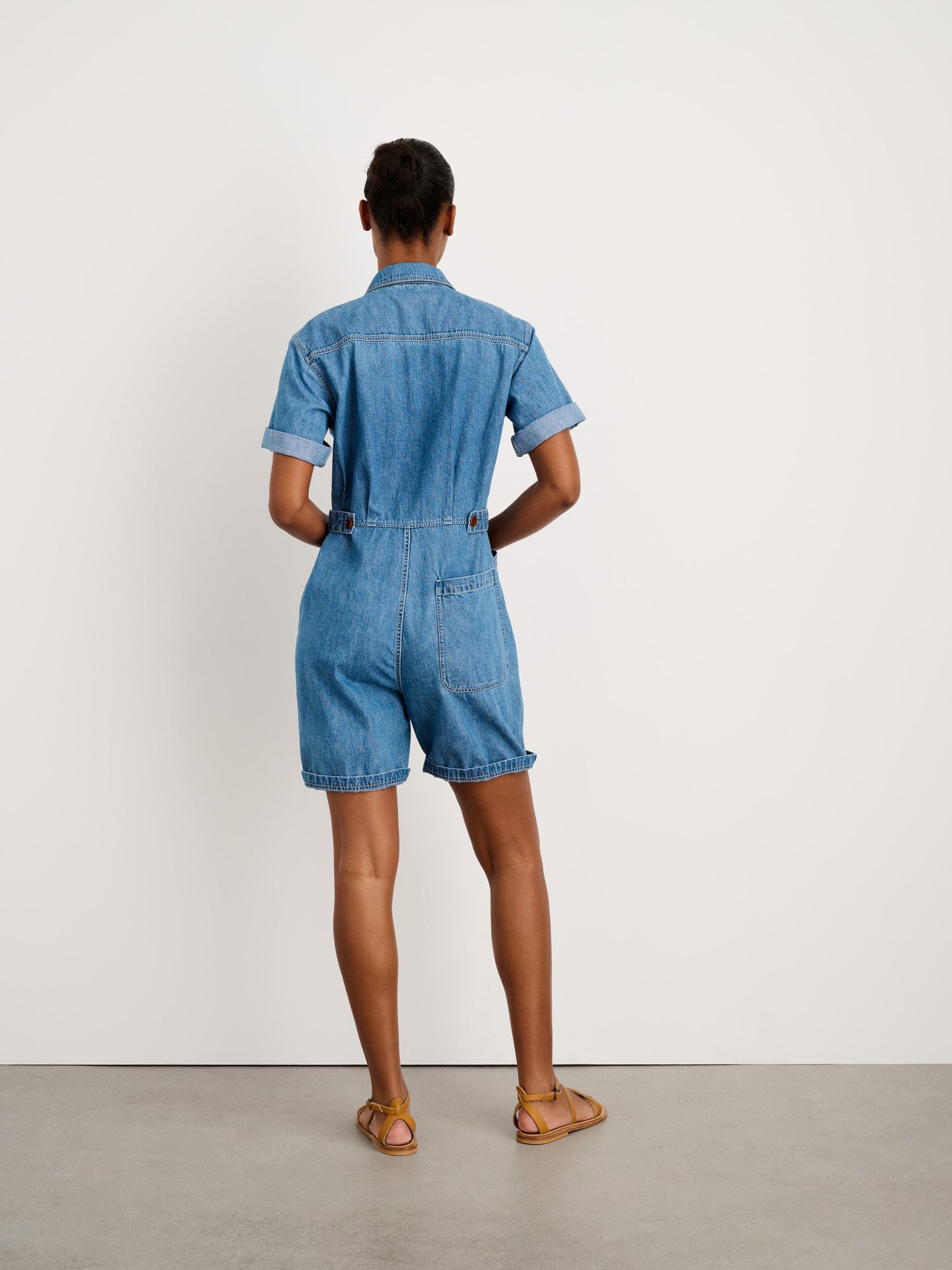 Women | Standard Short Jumpsuit | Denim Medium Wash