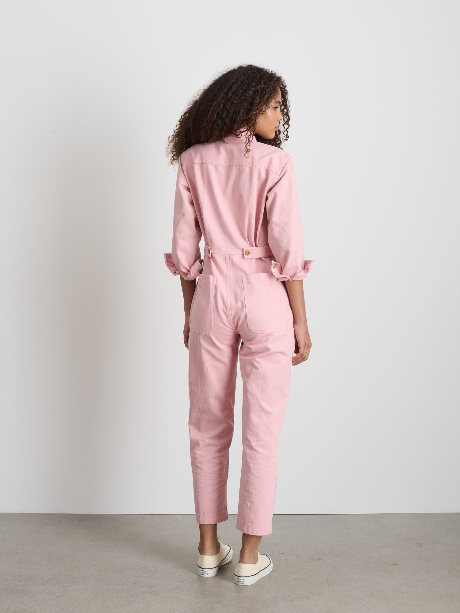 Women | Standard Zip Jumpsuit | Herringbone Blush Pink