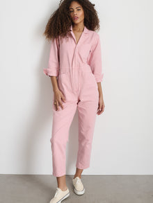 Women | Standard Zip Jumpsuit | Herringbone Blush Pink