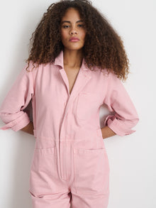 Women | Standard Zip Jumpsuit | Herringbone Blush Pink