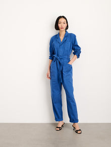 Women | Standard Zip Jumpsuit | Drapey Cotton Twill Washed Cobalt