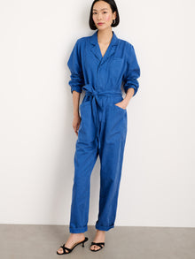 Women | Standard Zip Jumpsuit | Drapey Cotton Twill Washed Cobalt