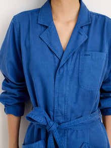 Women | Standard Zip Jumpsuit | Drapey Cotton Twill Washed Cobalt