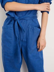 Women | Standard Zip Jumpsuit | Drapey Cotton Twill Washed Cobalt