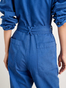 Women | Standard Zip Jumpsuit | Drapey Cotton Twill Washed Cobalt