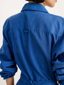 Women | Standard Zip Jumpsuit | Drapey Cotton Twill Washed Cobalt