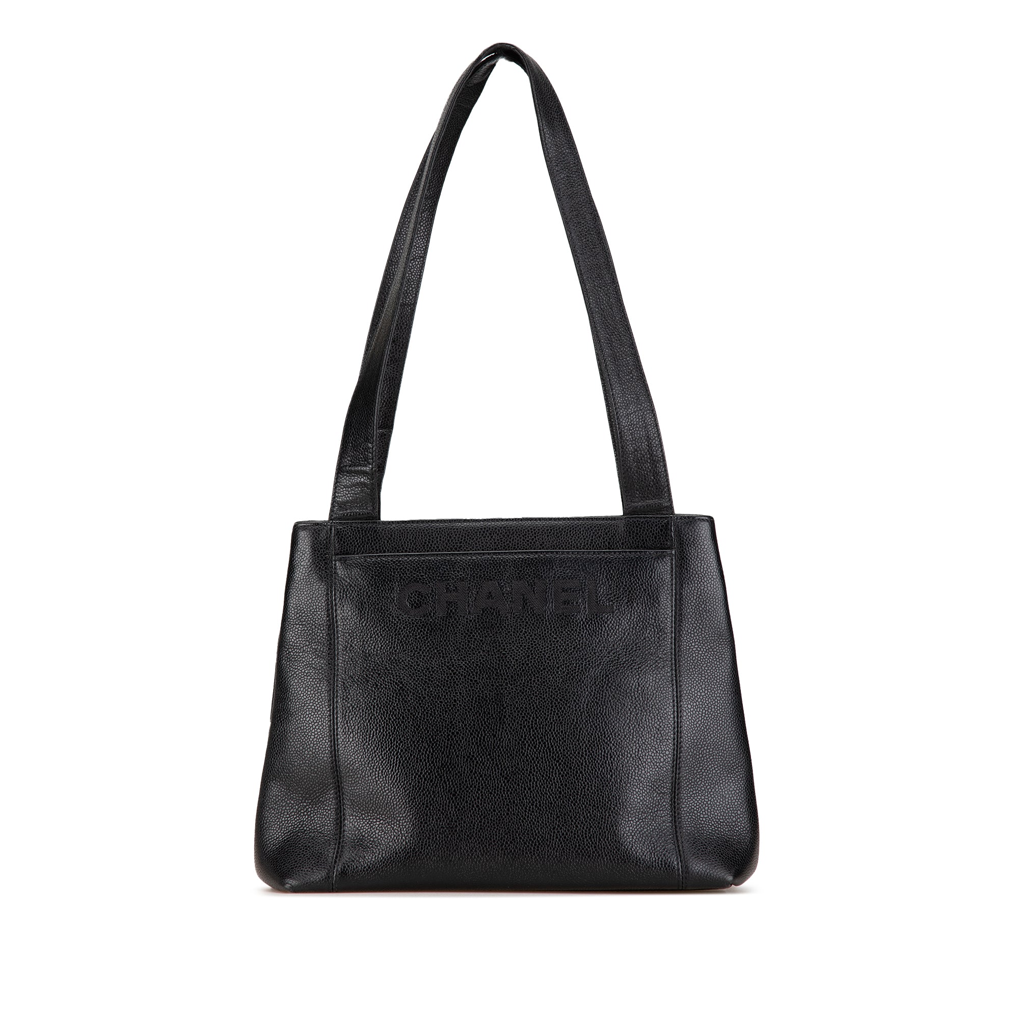 Chanel | Pre-Owned Embroidered Caviar Logo Shoulder Bag | Black