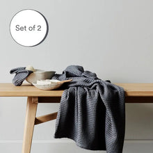Bamboo Waffle Towels | (Hand Towel) | Slate | Set of 2