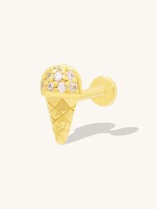 Ice Cream Flat Back Earring | 5A Grade Cubic Zirconia | 14K Gold Plated Brass