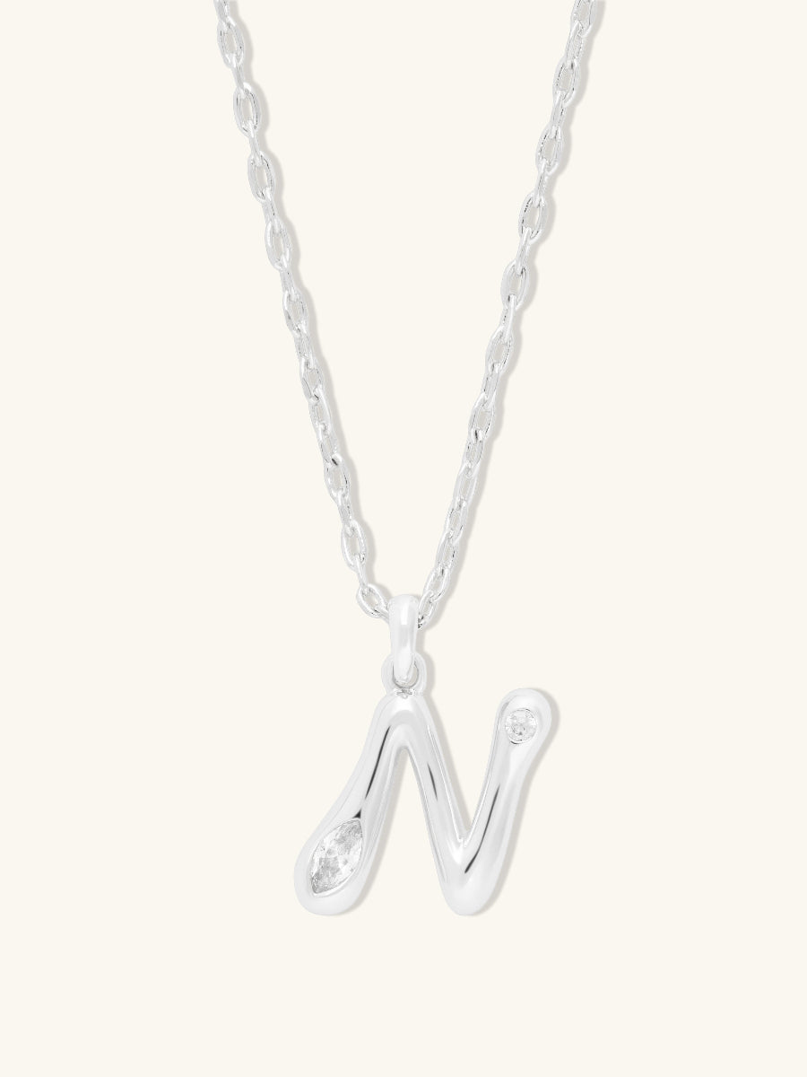 Alphabet Bubble Necklace | 5A Grade Cubic Zirconia | Silver Rhodium Plated Brass