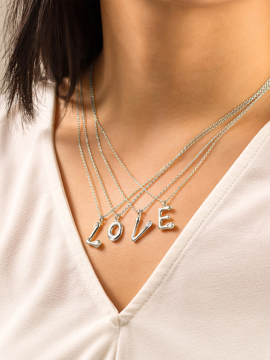 Alphabet Bubble Necklace | 5A Grade Cubic Zirconia | Silver Rhodium Plated Brass