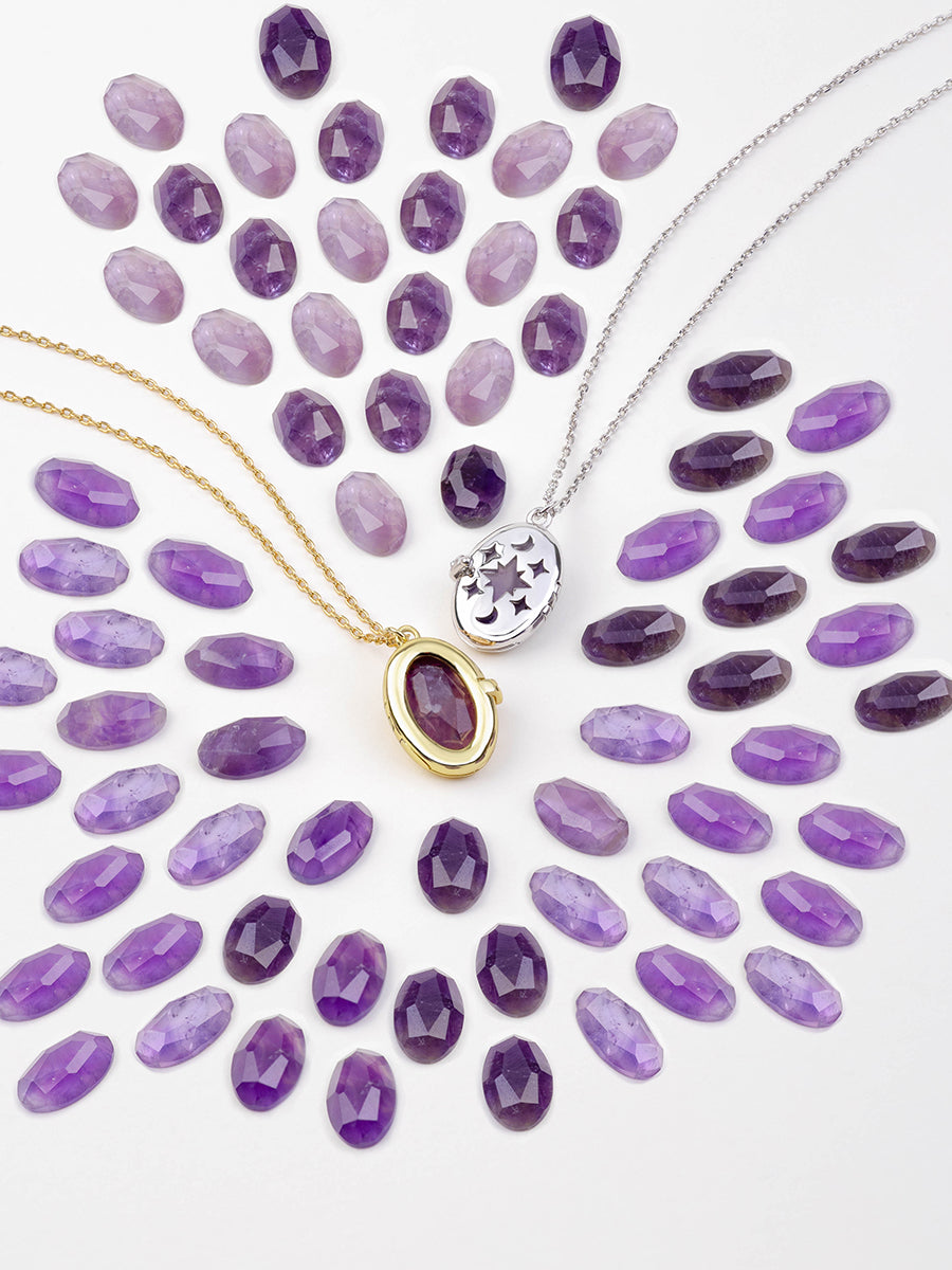 Aura Amethyst Locket Necklace | Amethyst | 14K Gold Plated Brass