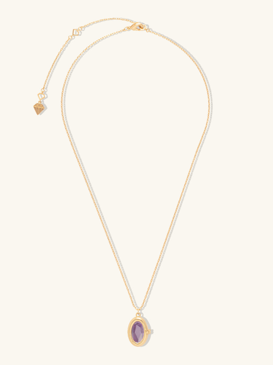 Aura Amethyst Locket Necklace | Amethyst | 14K Gold Plated Brass