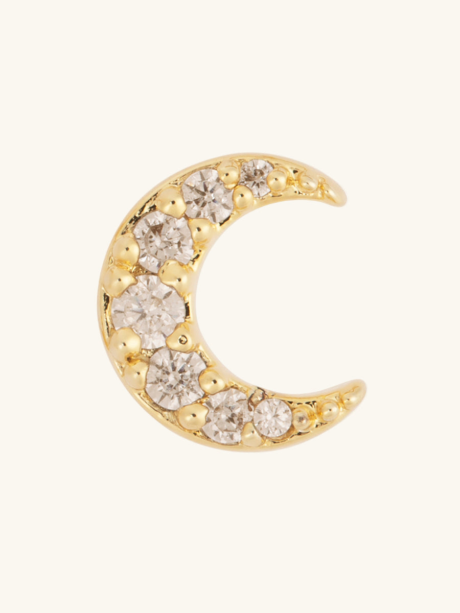 Crescent Diamante Barbell Earring | 5A Grade Cubic Zirconia | 14K Gold Plated Brass