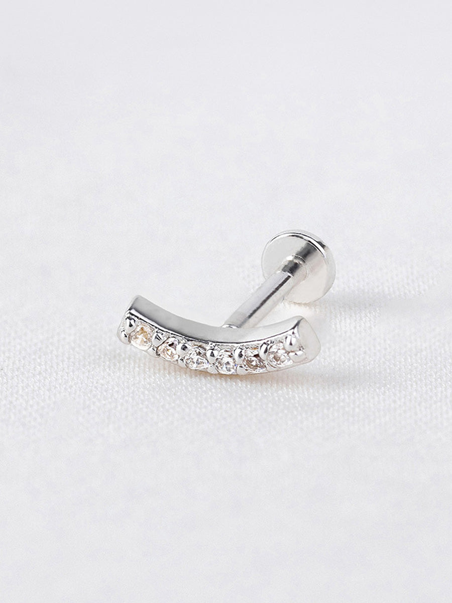 Pave Curve Flat Back Earring | 5A Grade Cubic Zirconia | Silver Rhodium Plated Brass
