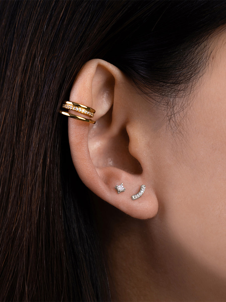 Pave Curve Flat Back Earring | 5A Grade Cubic Zirconia | Silver Rhodium Plated Brass