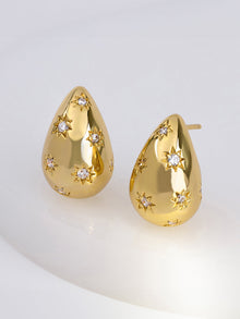 Teardrop Constellation 20mm Stud Earrings | 5A Grade Cubic Zirconia | 14K Gold Plated Brass