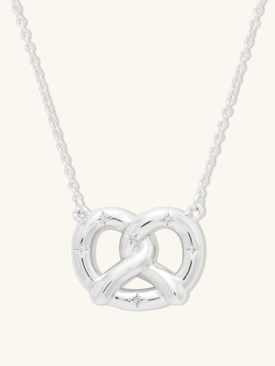 Pretzel Necklace | 5A Grade Cubic Zirconia | Silver Rhodium Plated Brass