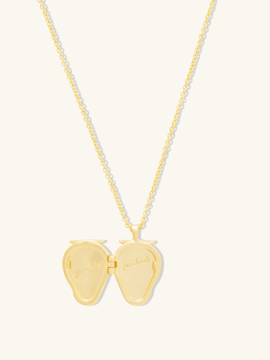 Strawberry Locket Necklace | 5A Grade Cubic Zirconia | 14K Gold Plated Brass