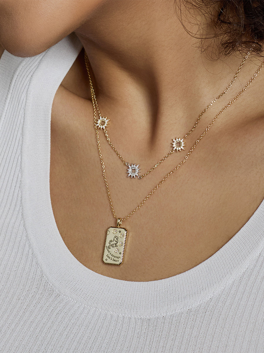Lion Heart Necklace | 5A Grade Cubic Zirconia | 14K Gold Plated Brass