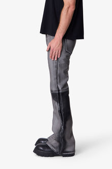 Washed Leather Flare Pants | Black