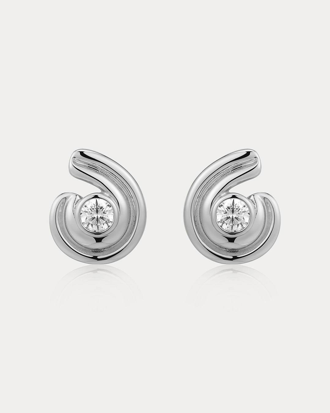 Wave Bezel Twist Studs | Silver | Cubic Zirconia