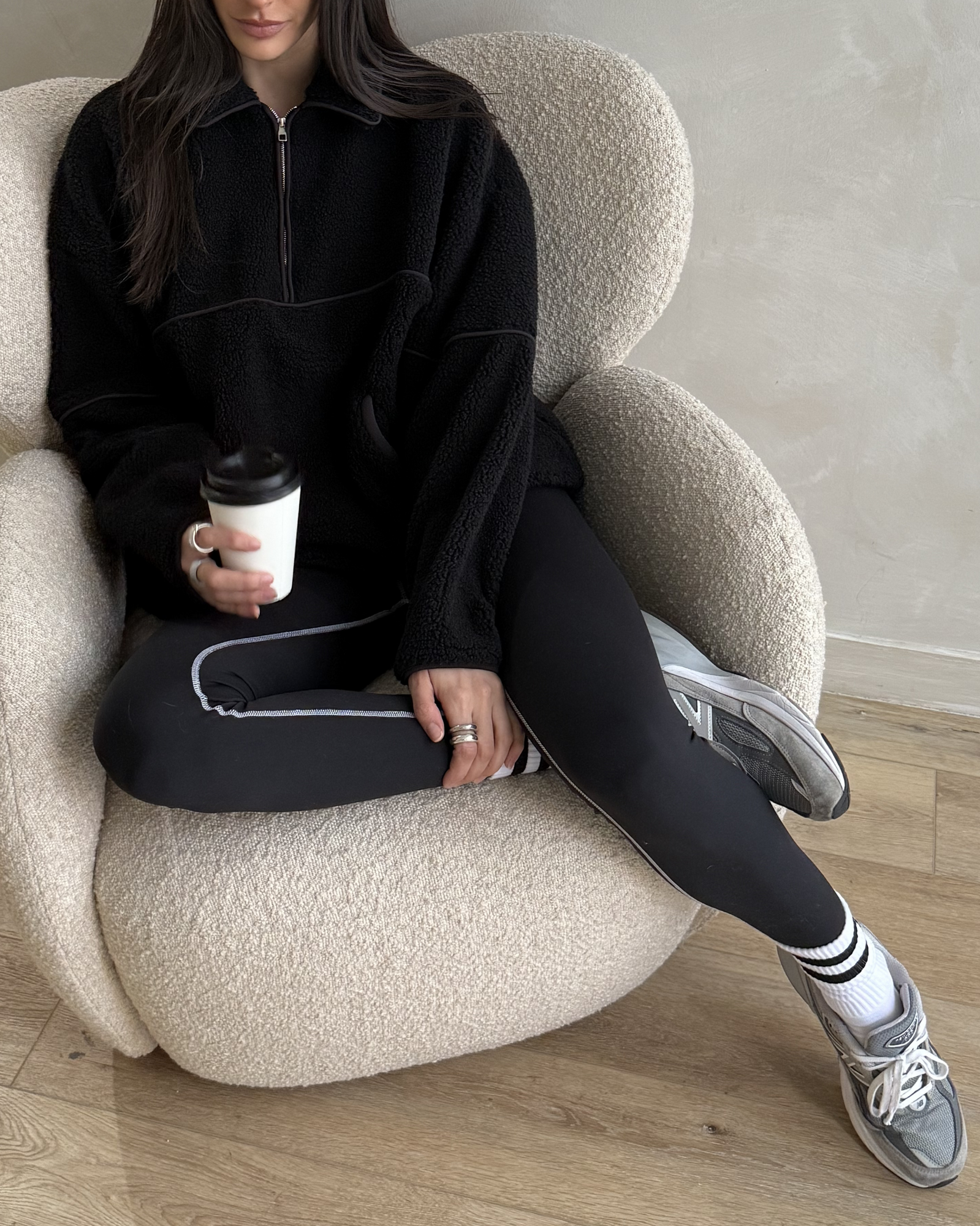 Fleece Quarter Zip Sweater | Black x Dark Brown
