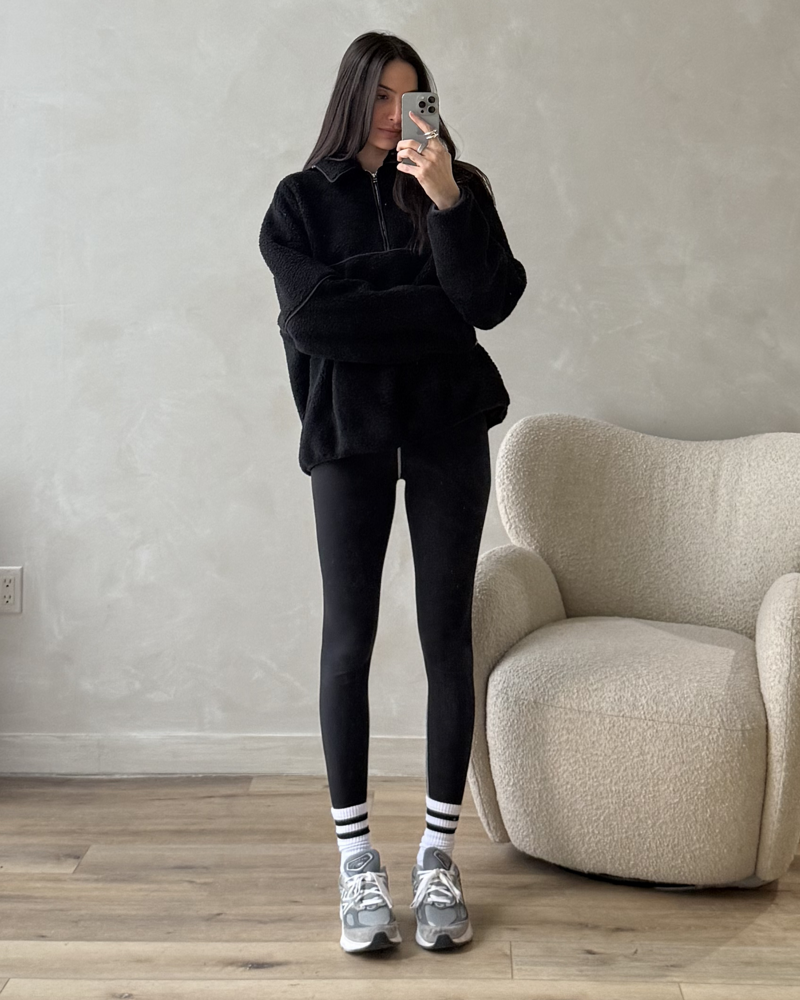 Fleece Quarter Zip Sweater | Black x Dark Brown