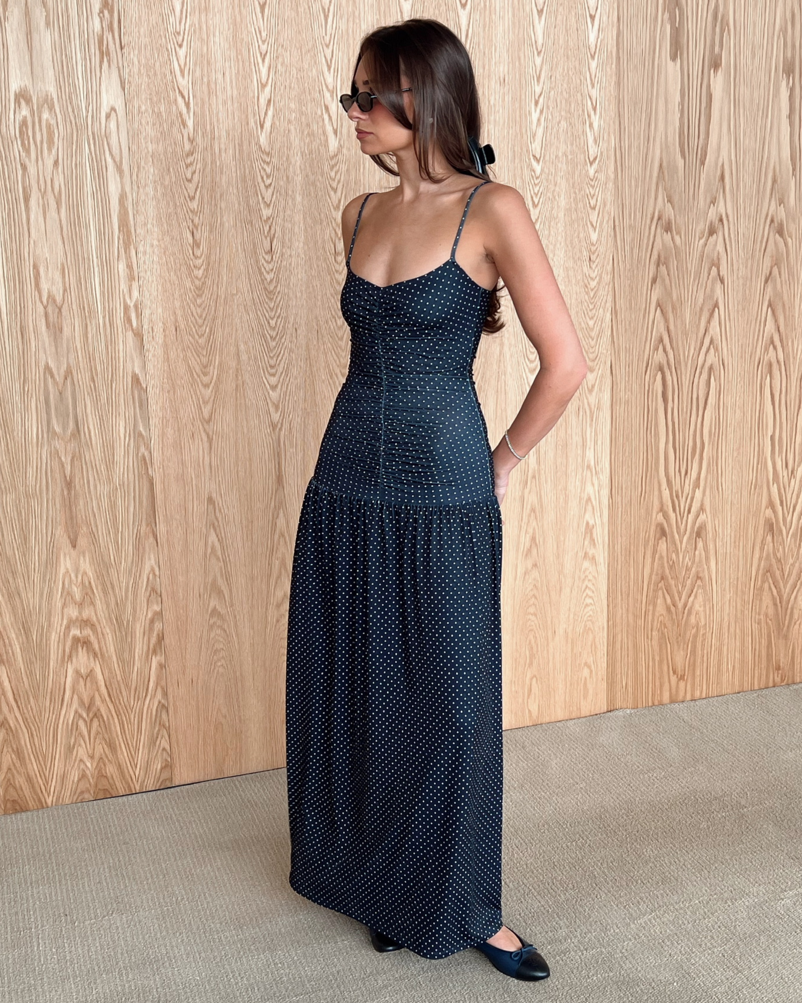 Ruched Front Scoop Maxi Dress | Navy/White