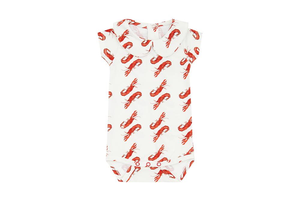 Vild Lab No.8 | Rare Living Lobsters, Organic Cotton Bodysuit | White x Red