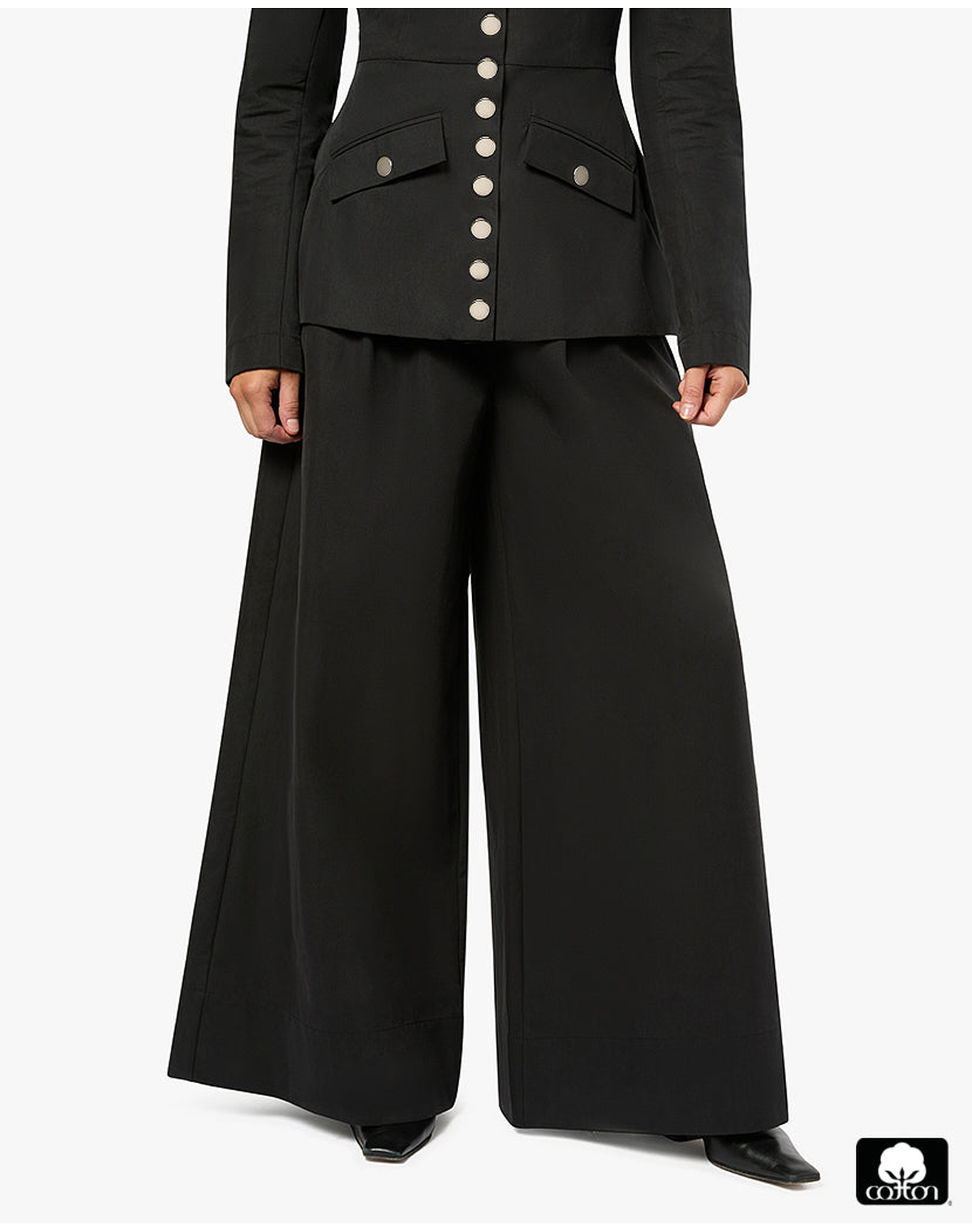 Wide Leg Pleated Trouser | Black