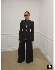 Wide Leg Pleated Trouser | Black