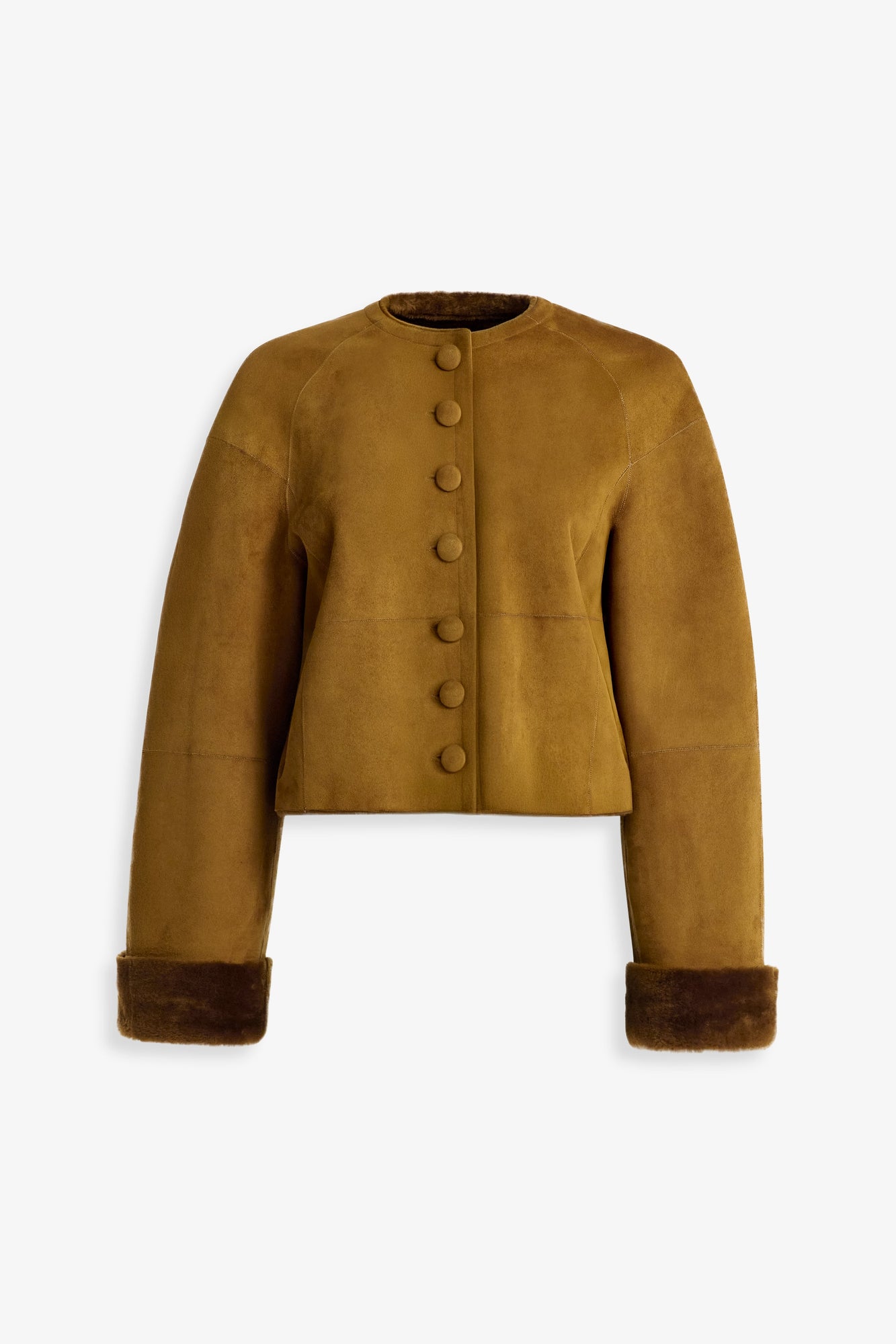 Nour Hammour Willow Cropped Shearling Cardigan Chartreuse - Silhouette