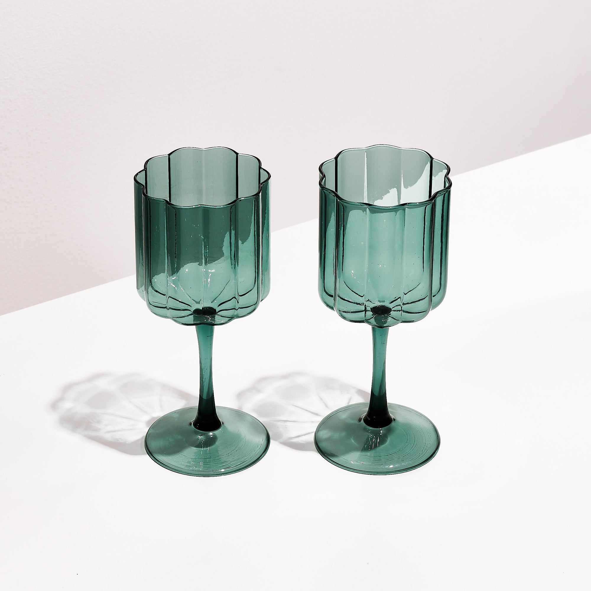 Set of 2 | Wave Wine Glasses | Teal