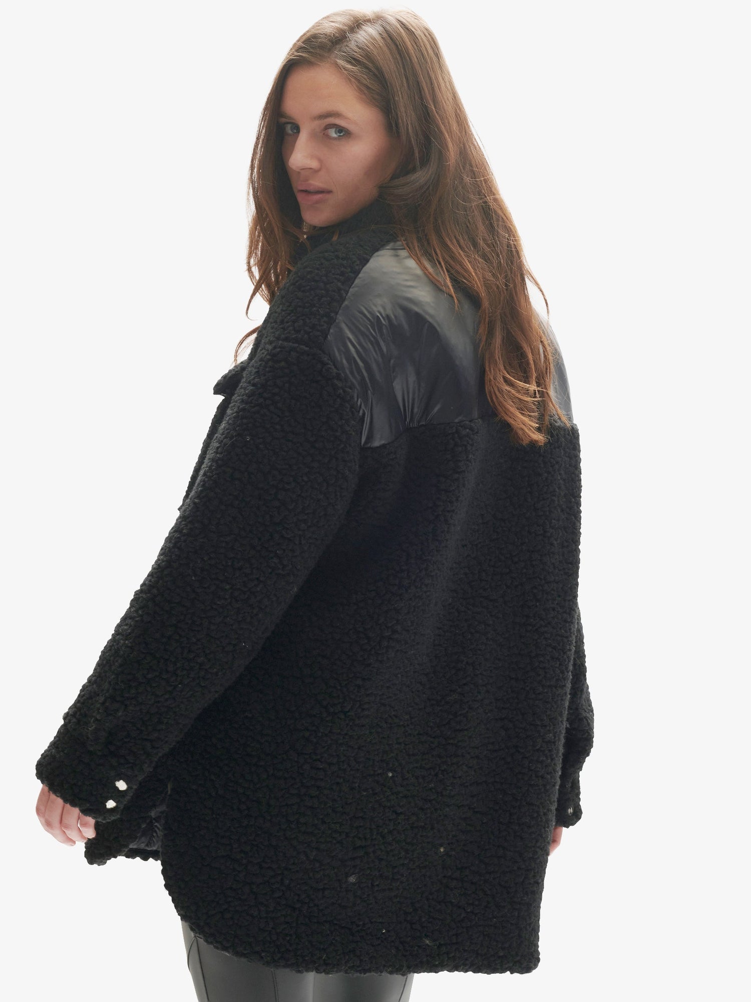 Womens | Padded Wool Sherpa Shirt Jacket | Black