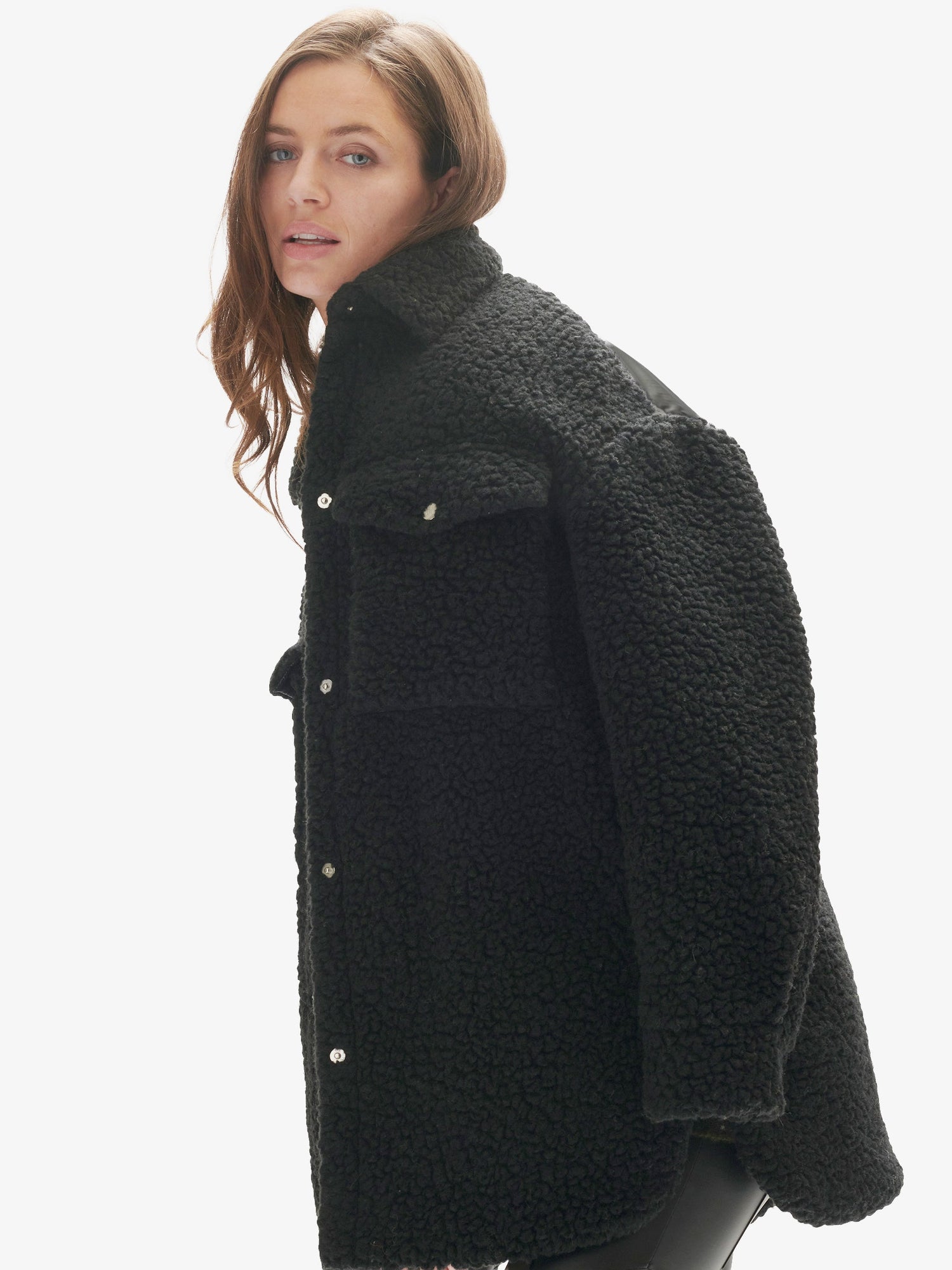 Womens | Padded Wool Sherpa Shirt Jacket | Black