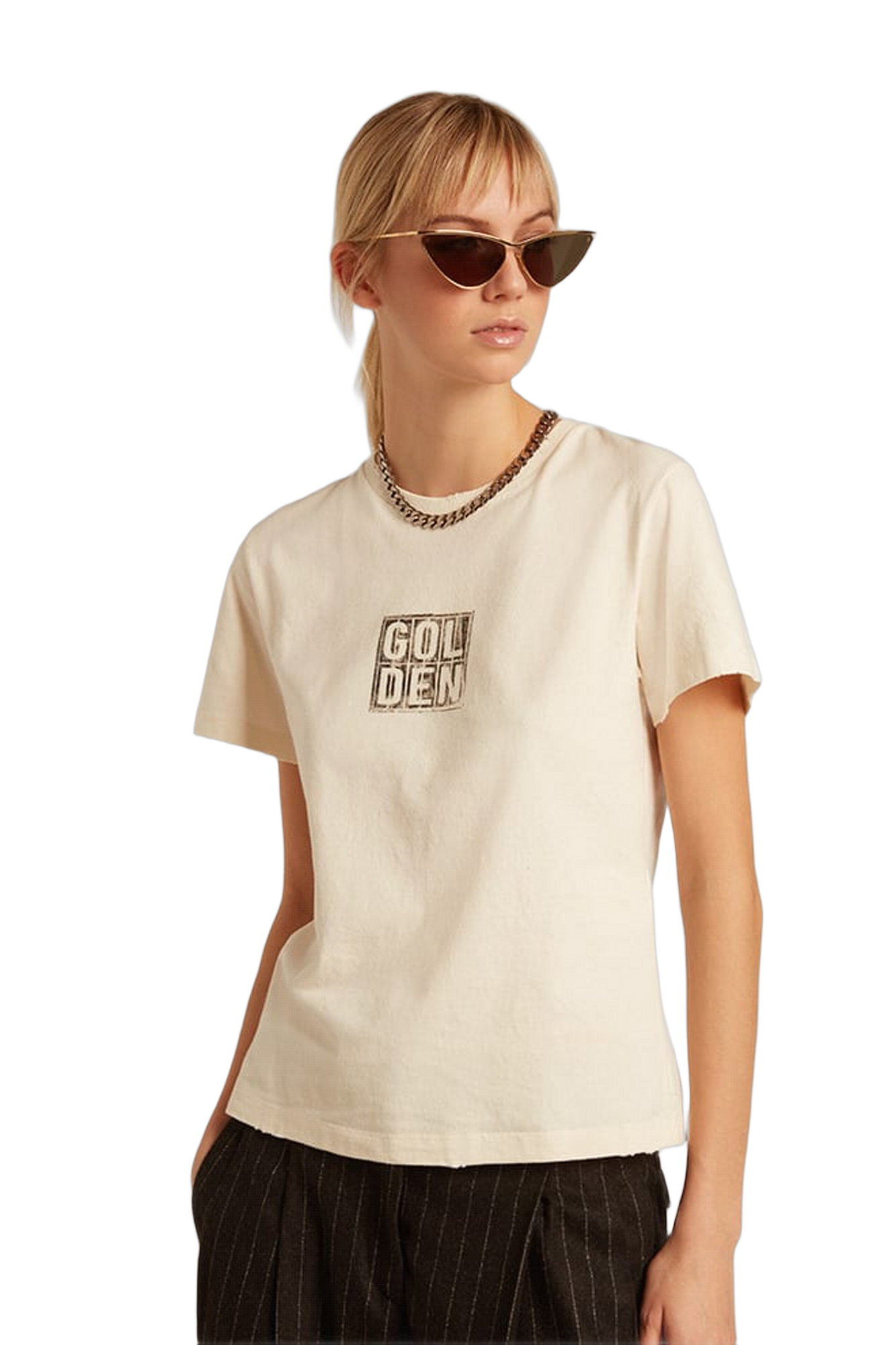 Women | Aged Cotton T-Shirt with Print On The Front | Heritage White x Black