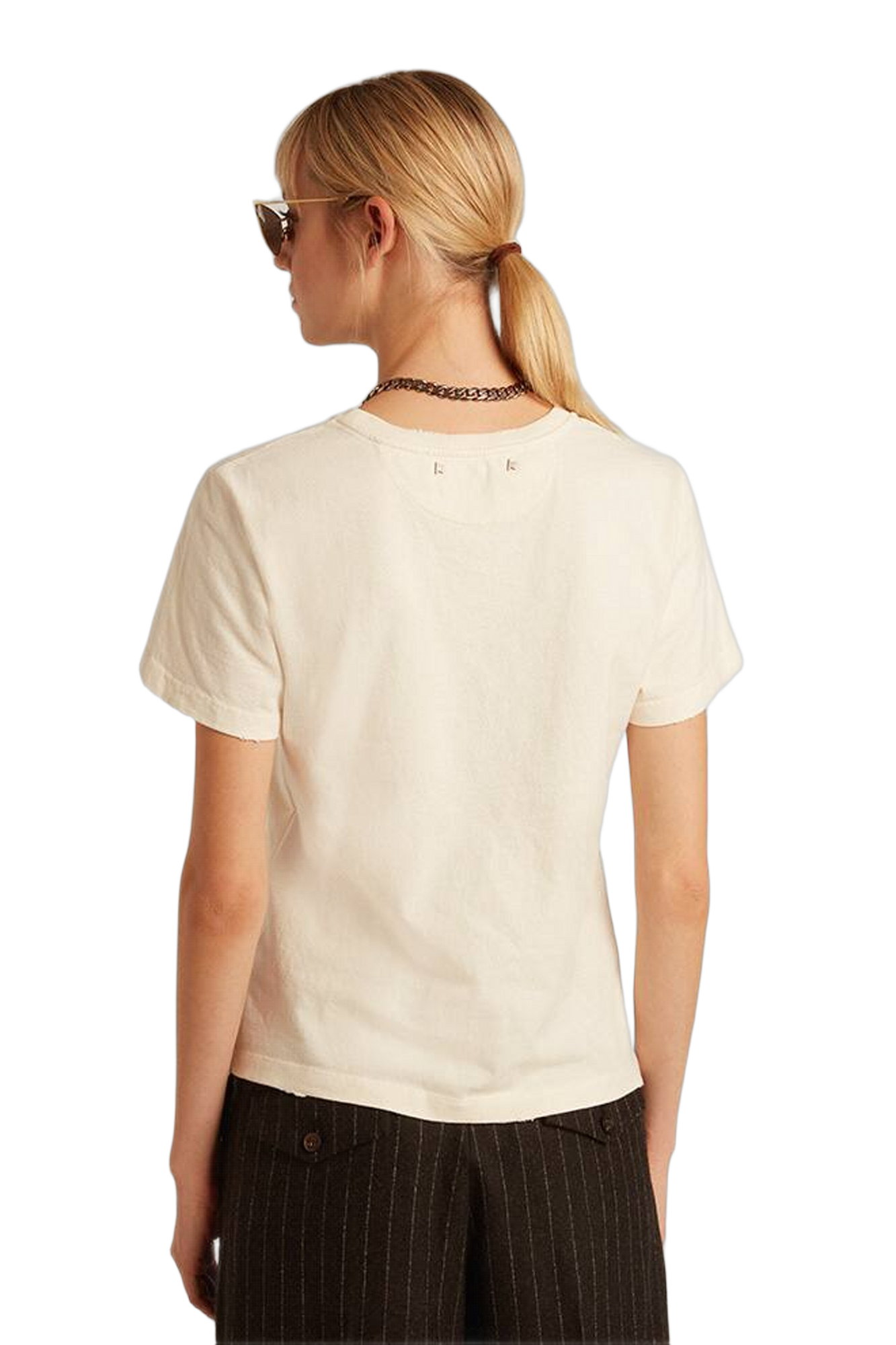 Women | Aged Cotton T-Shirt with Print On The Front | Heritage White x Black