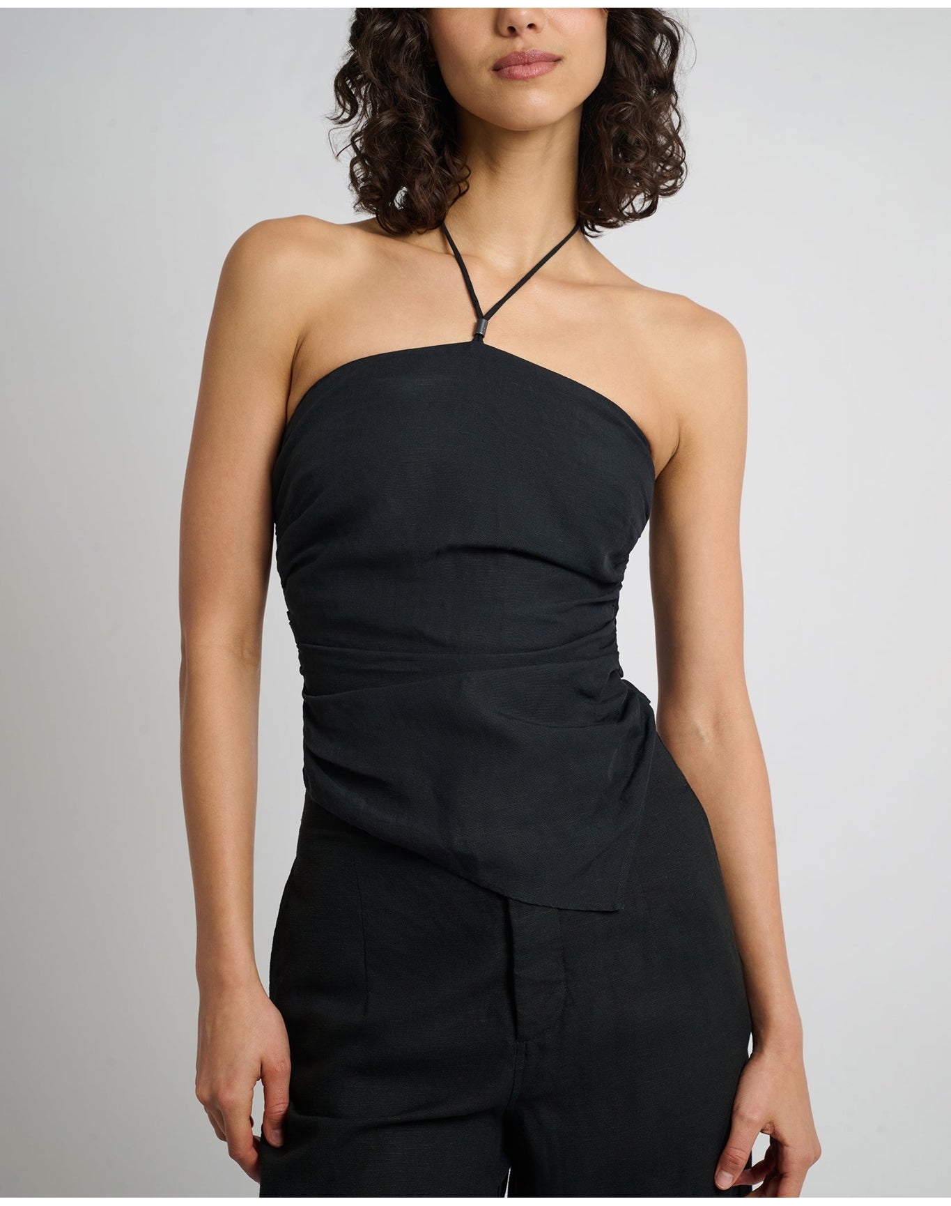 Women | Air Linen Asymmetrical Halter Top | Black