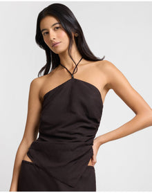 Women | Air Linen Asymmetrical Halter Top | Espresso